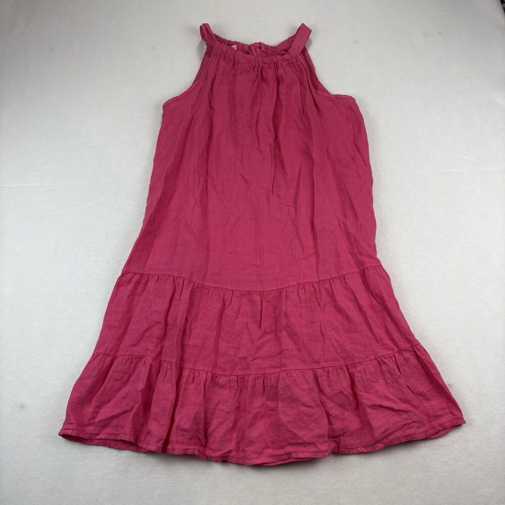 Bellambra Linen Dress Sleeveless Back Tie Womens S Pink Made In Italy